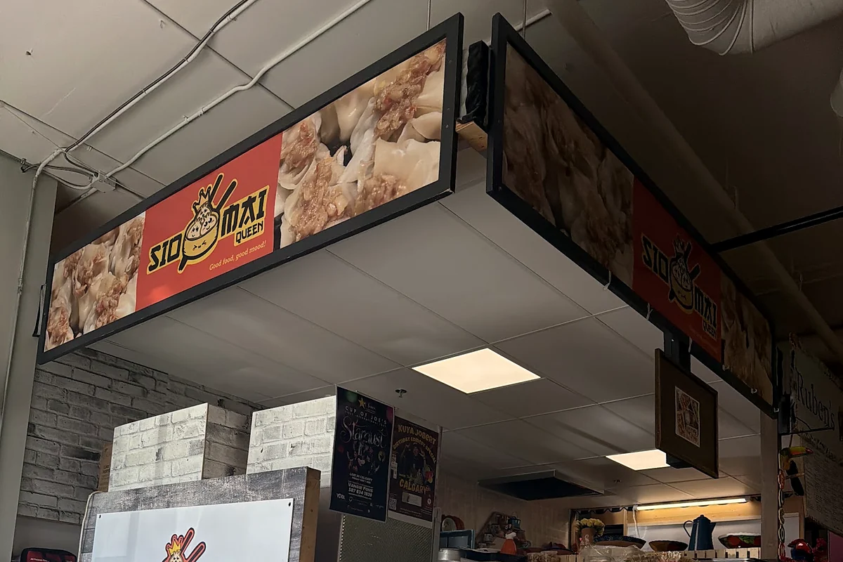 Siomai Queen kiosk inside the Avenida market at Lake Fraser, Calgary